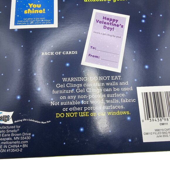 Space Glow Gel Cling Valentines Cards For Kids 16 Cards 2 packs - Picture 6 of 6